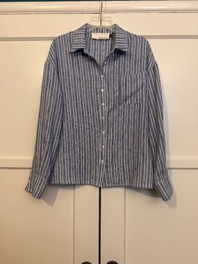 NWOT Pink Martini Striped Button Down Shirt Size Medium 100% Polyester